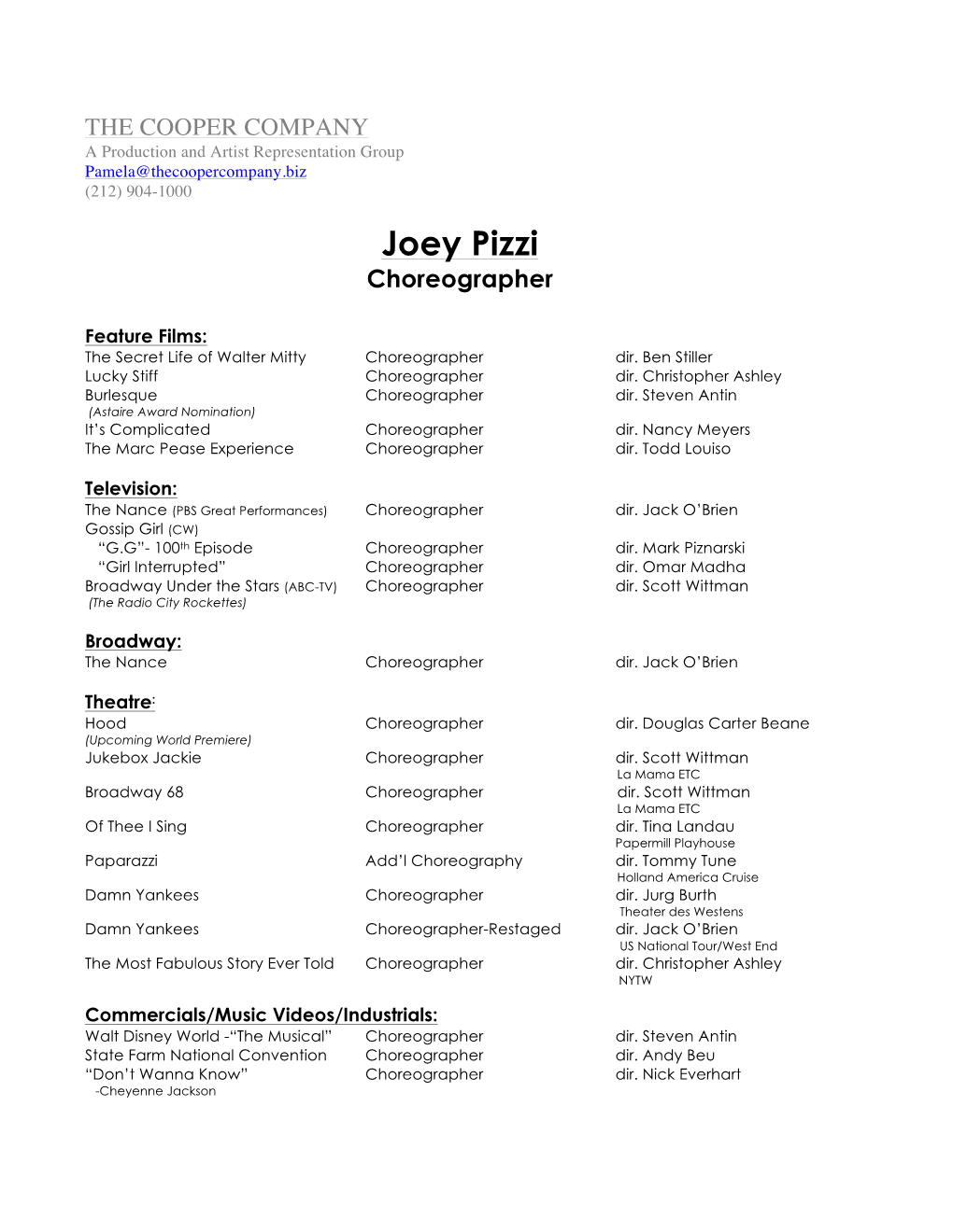 Joey Pizzi Choreographer