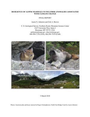 Resilience of Alpine Mammals to Weather Anomalies Associated with Climate Change