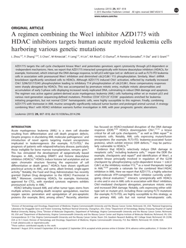 A Regimen Combining the Wee1 Inhibitor AZD1775 with HDAC Inhibitors Targets Human Acute Myeloid Leukemia Cells Harboring Various Genetic Mutations