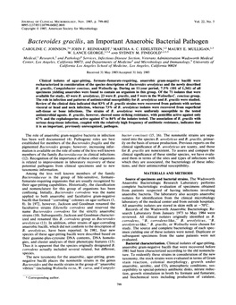 Bacteroides Gracilis, an Important Anaerobic Bacterial Pathogen CAROLINE C