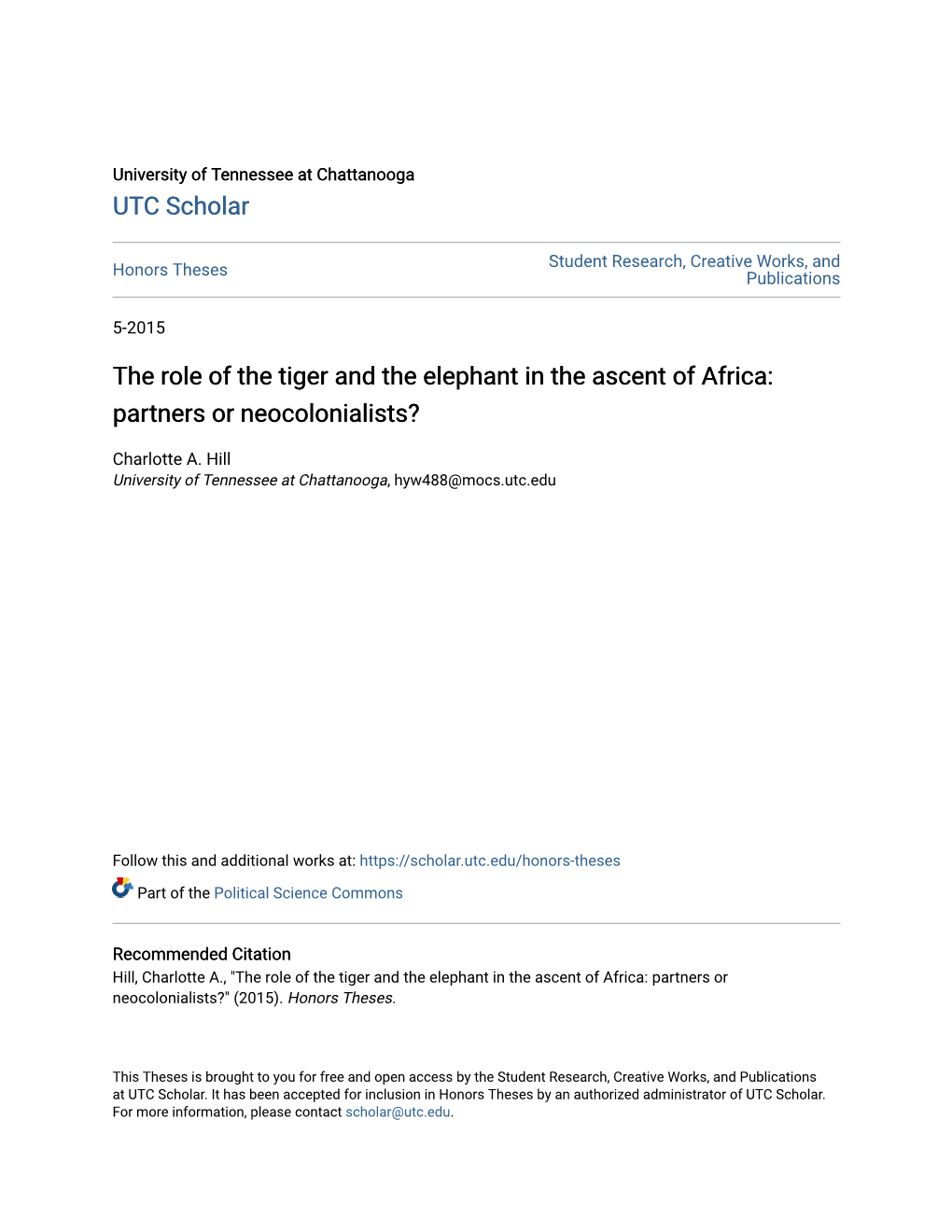 The Role of the Tiger and the Elephant in the Ascent of Africa: Partners Or Neocolonialists?