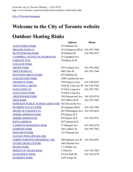 Welcome to the City of Toronto Website Outdoor Skating Rinks