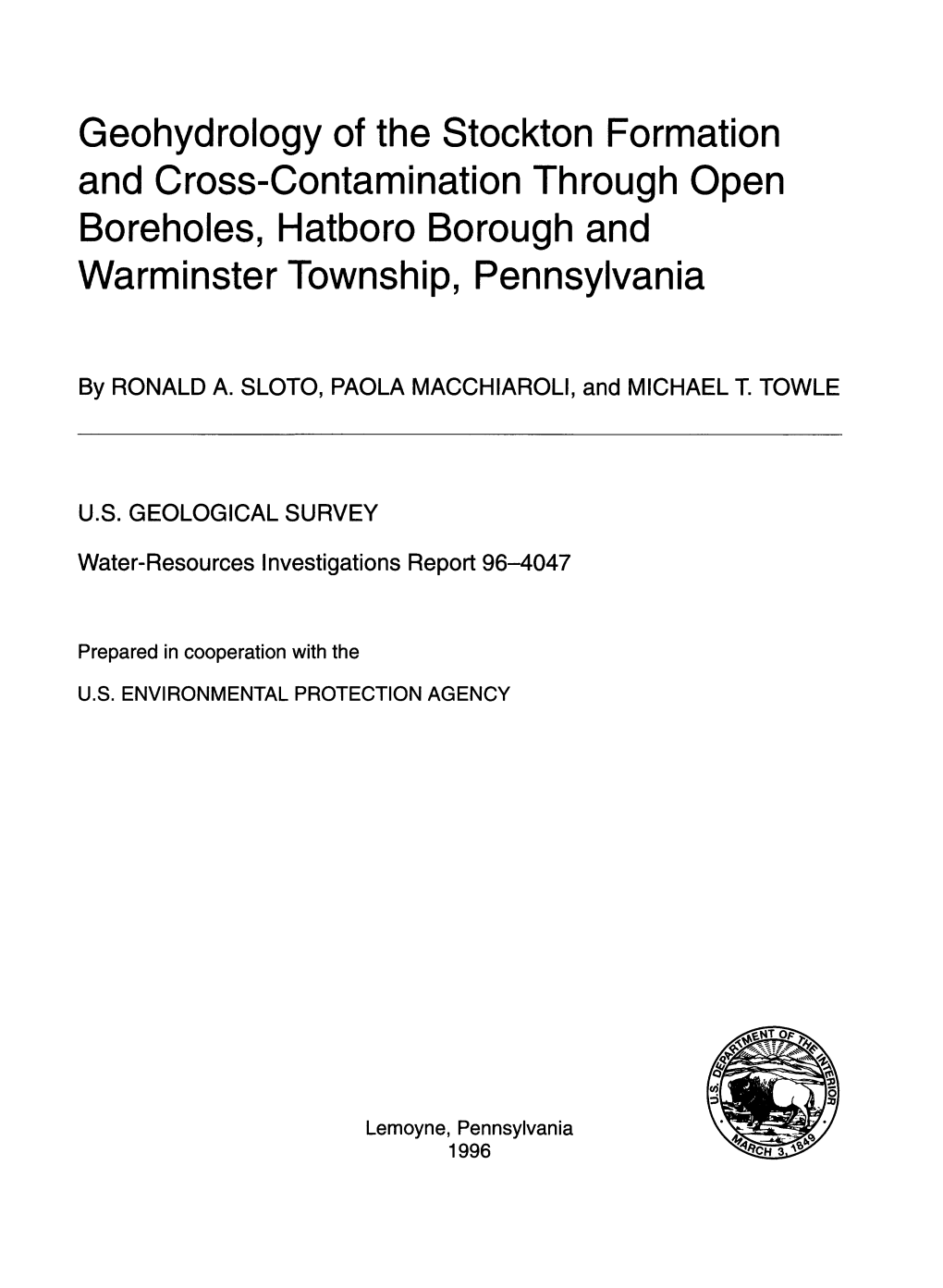 Geohydrology of the Stockton Formation and Cross-Contamination Through Open Boreholes, Hatboro Borough and Warminster Township, Pennsylvania