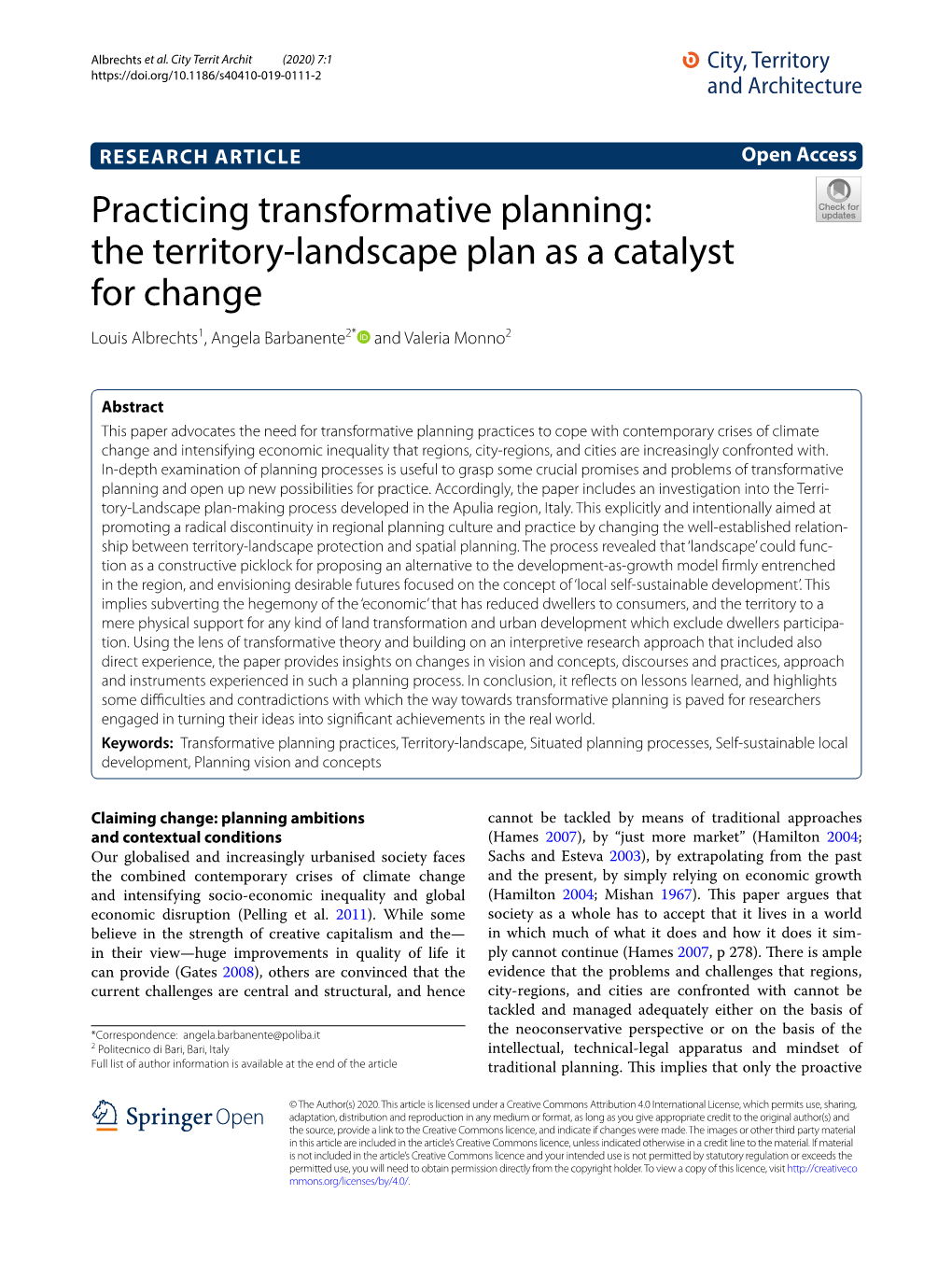 Practicing Transformative Planning: the Territory-Landscape Plan As A