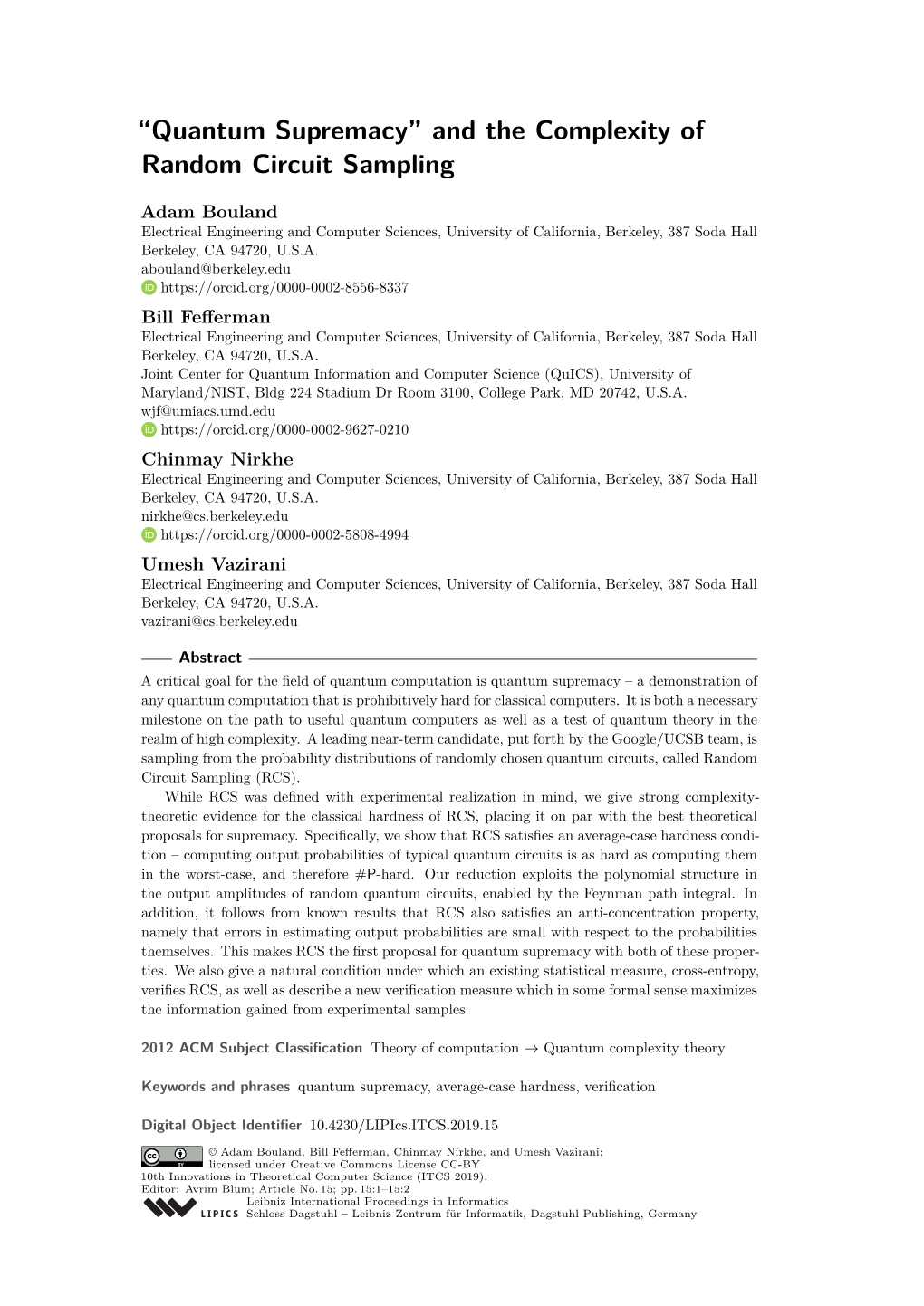 “Quantum Supremacy” and the Complexity of Random Circuit Sampling