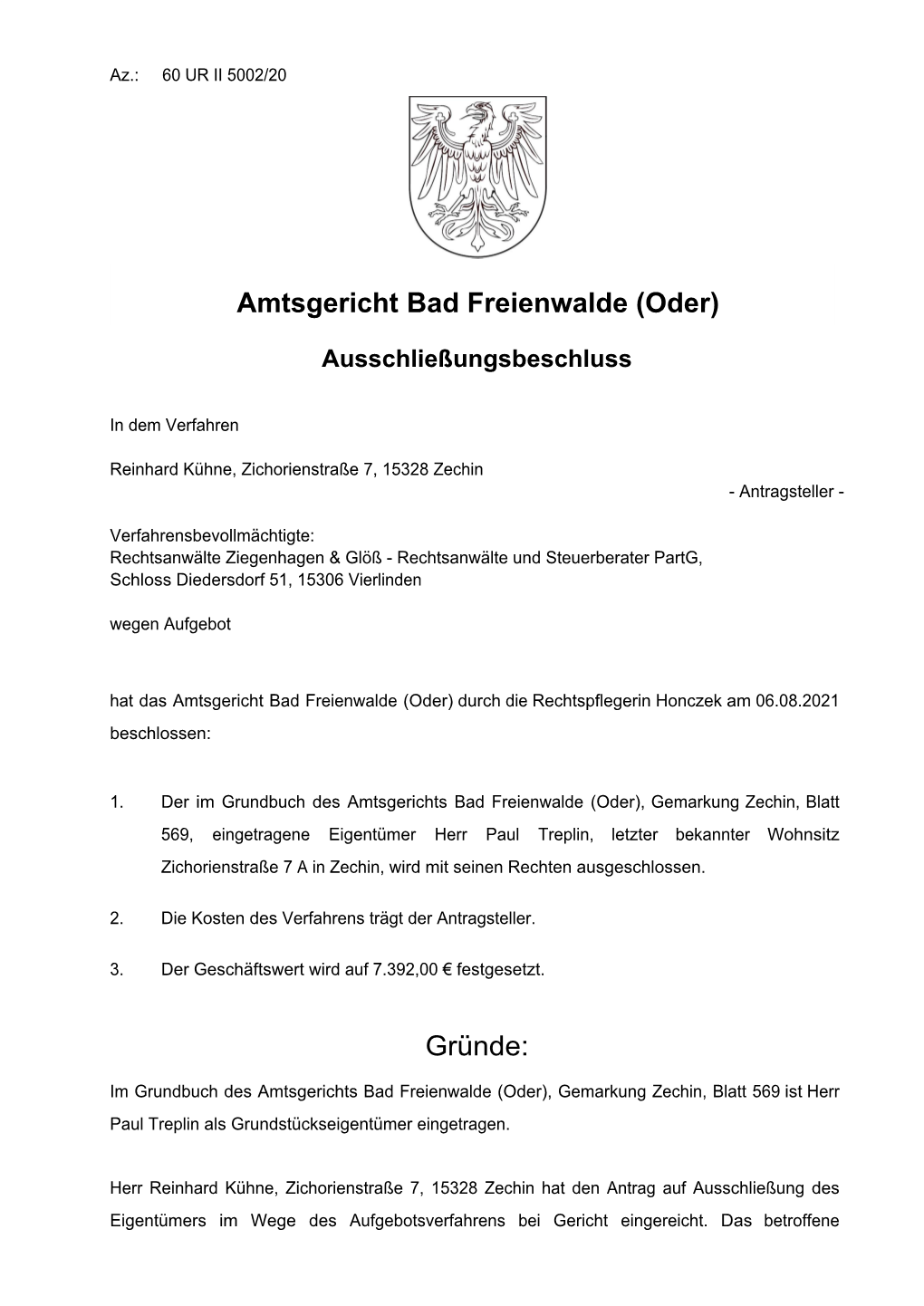 Amtsgericht Bad Freienwalde (Oder) Gründe