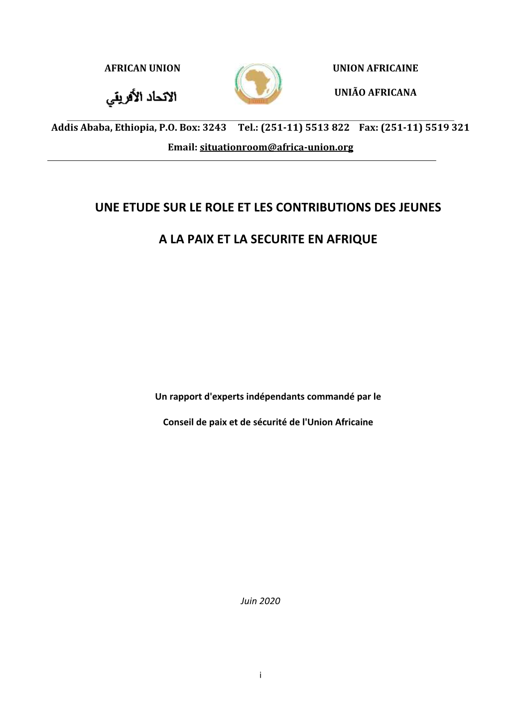 Une Etude Sur Le Role Et Les Contributions Des Jeunes a La Paix Et