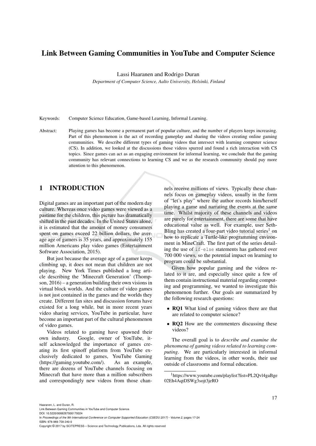 Link Between Gaming Communities in Youtube and Computer Science