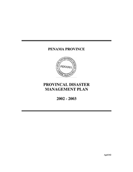 Provincal Disaster Management Plan 2002