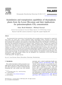 Assimilation and Transpiration Capabilities of Rhyniophytic Plants from the Lower Devonian and Their Implications for Paleoatmos