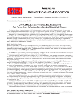 2015 AHCA Major Awards Are Announced AMERICAN HOCKEY