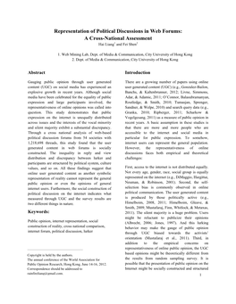 Representation of Political Discussions in Web Forums: a Cross-National Assessment Hai Liang1 and Fei Shen2