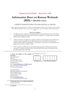 Information Sheet on Ramsar Wetlands (RIS) – 2009-2012 Version