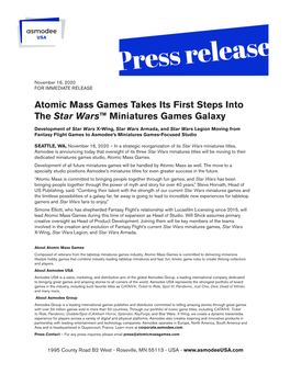 Atomic Mass Games Takes Its First Steps Into the Star Wars™ Miniatures Games Galaxy