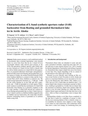 Characterization of L-Band Synthetic Aperture Radar (SAR) Backscatter from ﬂoating and Grounded Thermokarst Lake Ice in Arctic Alaska