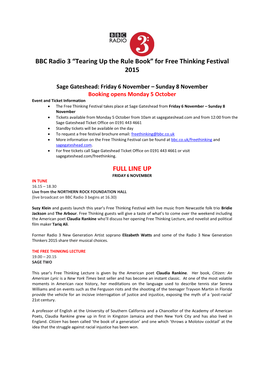 BBC Radio 3 “Tearing up the Rule Book” for Free Thinking Festival 2015