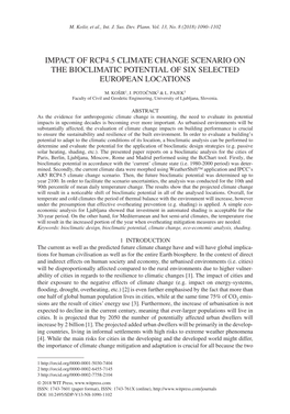 Impact of Rcp4.5 Climate Change Scenario on the Bioclimatic Potential of Six Selected European Locations