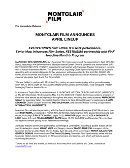 Montclair Film Announces APRIL 2018 Cinema505 Program