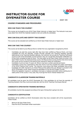 Instructor Guide for Divemaster Course A4