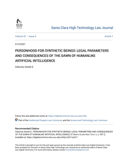 Personhood for Synthetic Beings: Legal Parameters and Consequences of the Dawn of Humanlike Artificial Intelligence