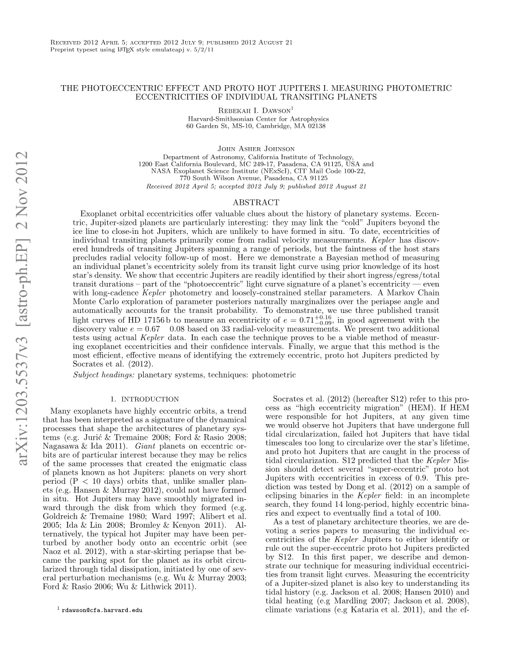 Arxiv:1203.5537V3 [Astro-Ph.EP] 2 Nov 2012 Odw Ihik2011)