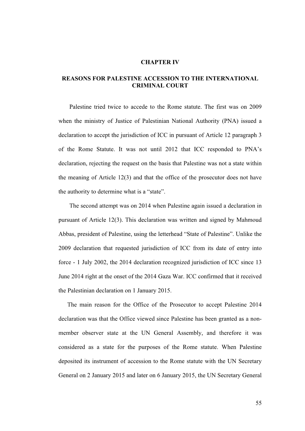 55 Chapter Iv Reasons for Palestine Accession to The