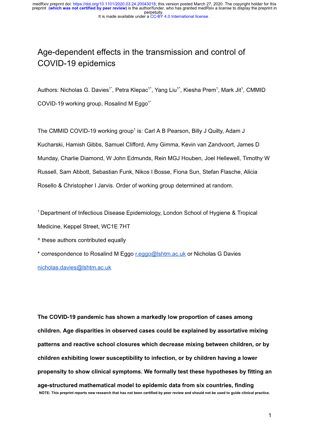 Age-Dependent Effects in the Transmission and Control of COVID-19 Epidemics