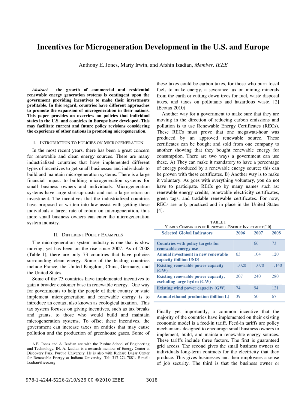 Incentives for Microgeneration Development in the U.S. and Europe