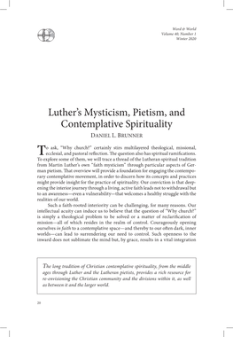 Luther's Mysticism, Pietism, and Contemplative Spirituality