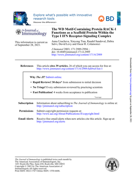 Type I IFN Receptor-Signaling Complex Functions As a Scaffold