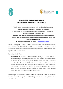 Nominees Announced for the 2014 Ee Rising Star Award