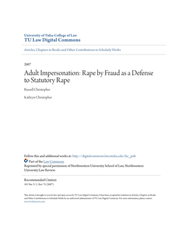 Rape by Fraud As a Defense to Statutory Rape Russell Christopher