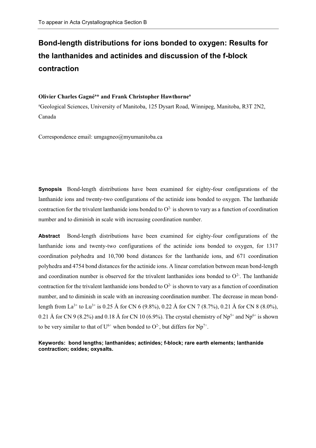 Bond-Length Distributions for Ions Bonded to Oxygen: Results for the Lanthanides and Actinides and Discussion of the F-Block Contraction