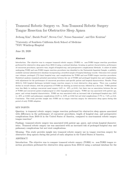 Transoral Robotic Surgery Vs. Non-Transoral Robotic