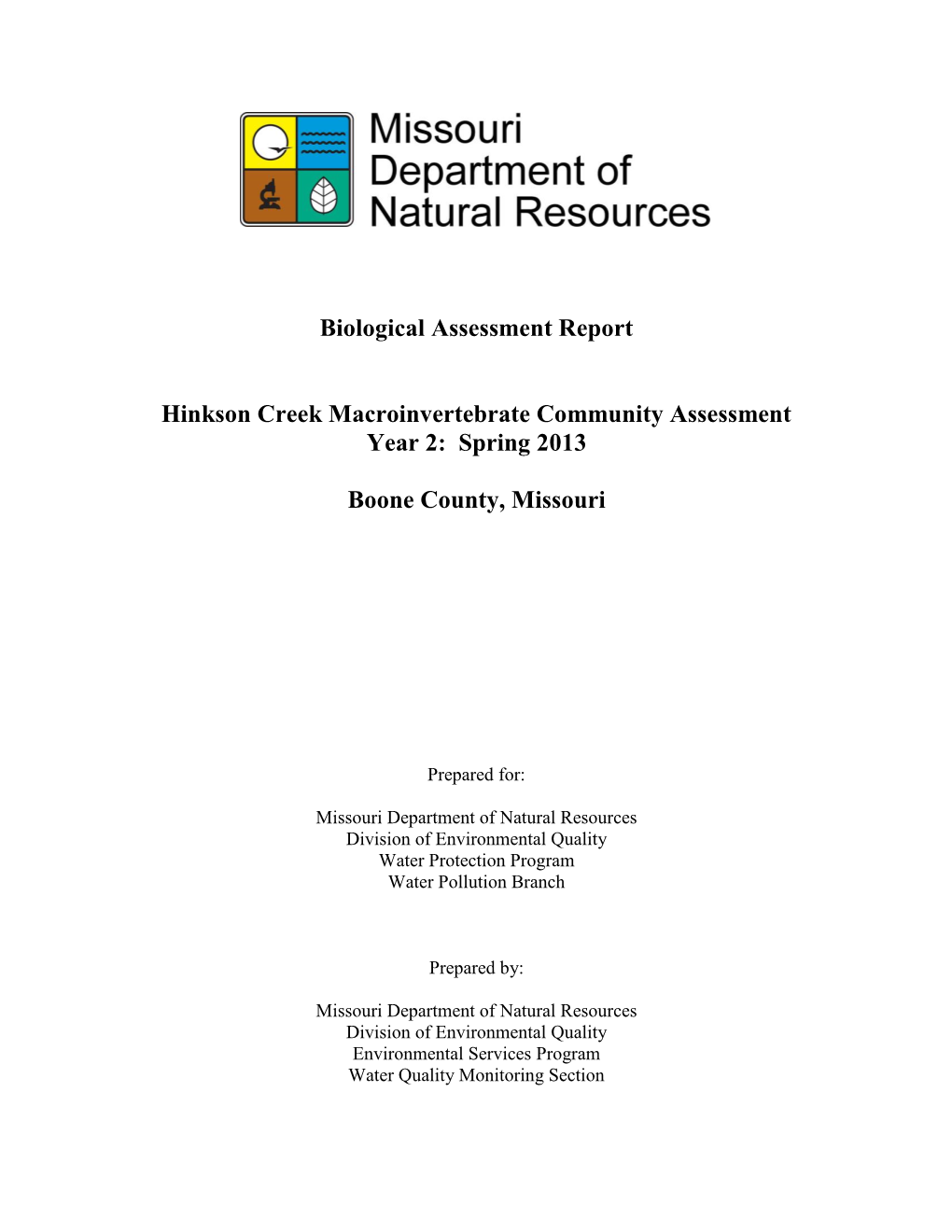 2013 Hinkson Creek Bioassessment Report