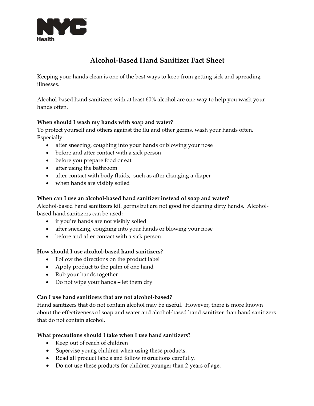 Alcohol-Based Hand Sanitizer Fact Sheet