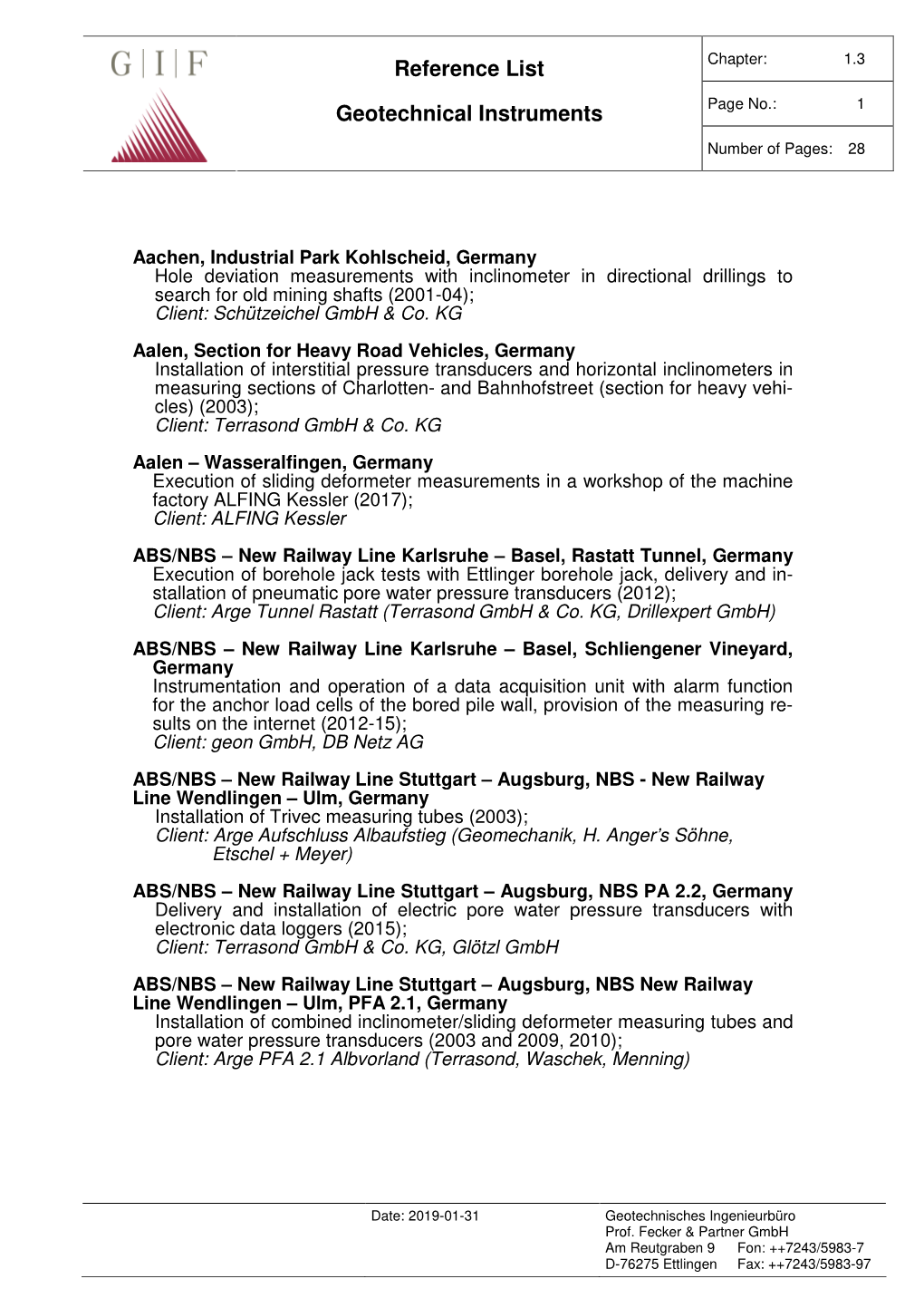 Reference List Geotechnical Instruments