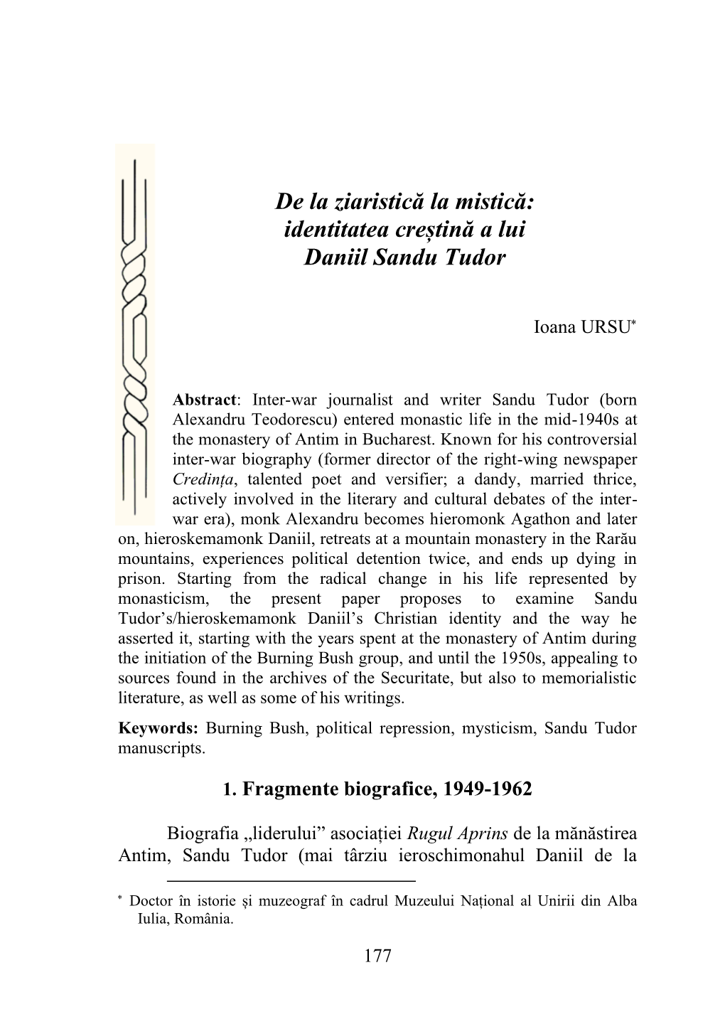 De La Ziaristică La Mistică: Identitatea Creștină a Lui Daniil Sandu Tudor