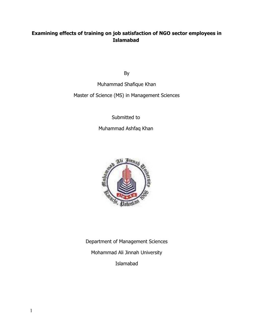 Examining Effects of Training on Job Satisfaction of NGO Sector Employees in Islamabad