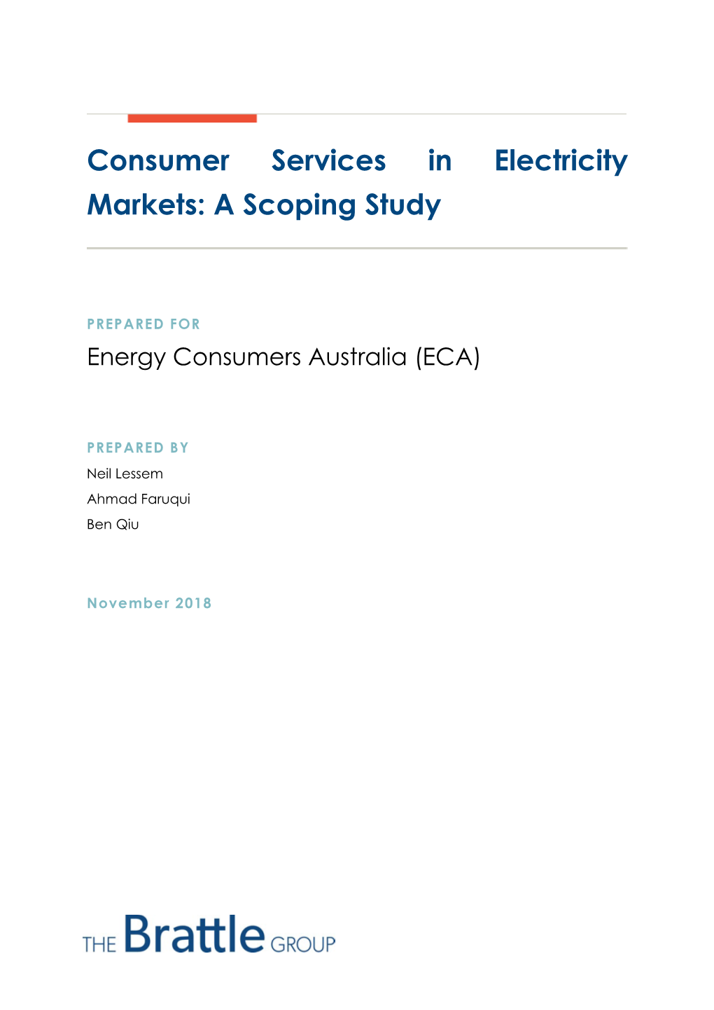 Consumer Services in Electricity Markets: a Scoping Study