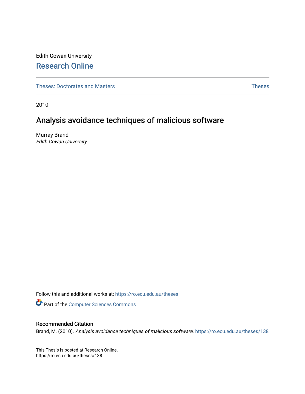 Analysis Avoidance Techniques of Malicious Software