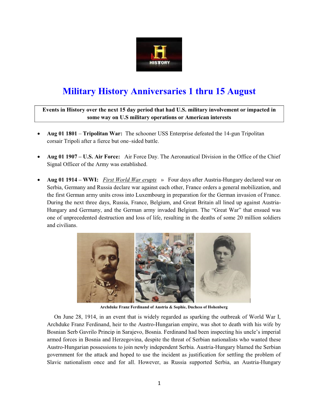 Military History Anniversaries 0801 Thru 081518