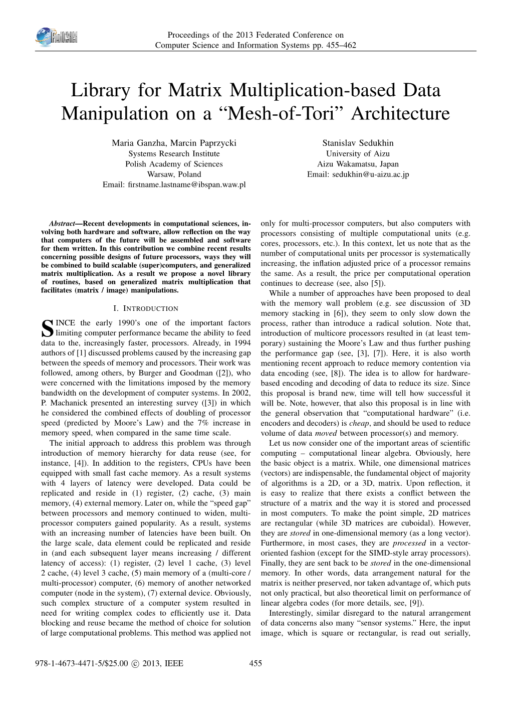 Library for Matrix Multiplication-Based Data Manipulation on a “Mesh-Of-Tori” Architecture