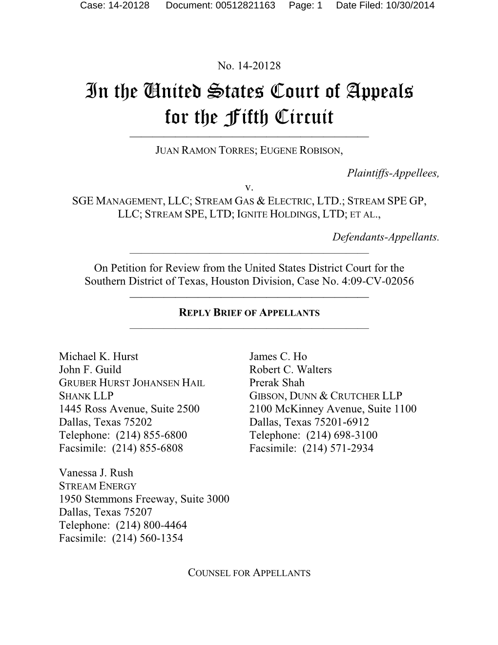 In the United States Court of Appeals for the Fifth Circuit ————————————————————— JUAN RAMON TORRES; EUGENE ROBISON