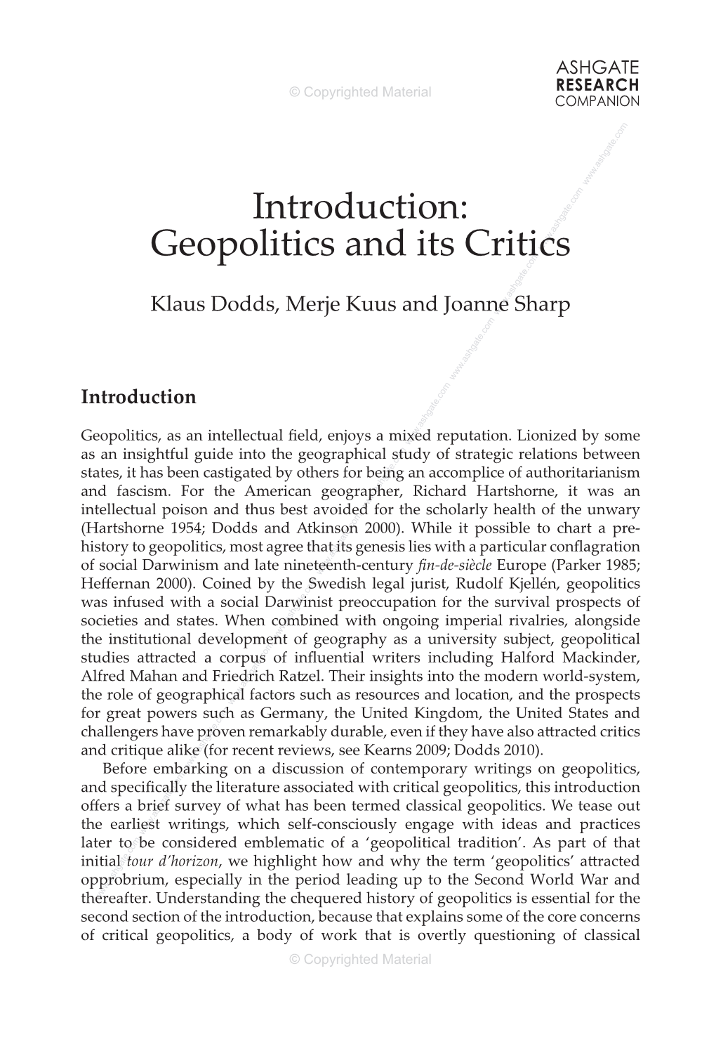 Introduction: Geopolitics and Its Critics