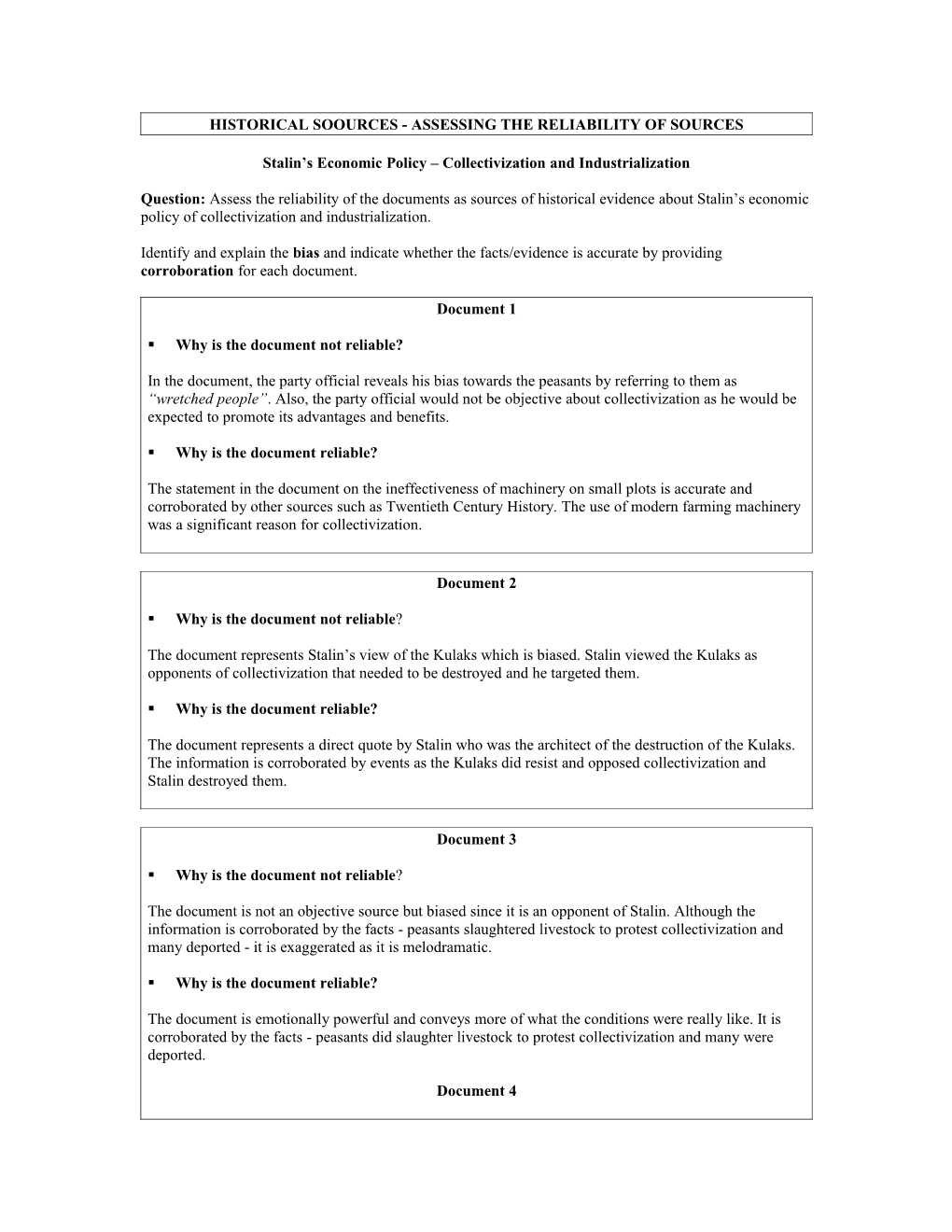 Historical Soources - Assessing the Reliability of Sources