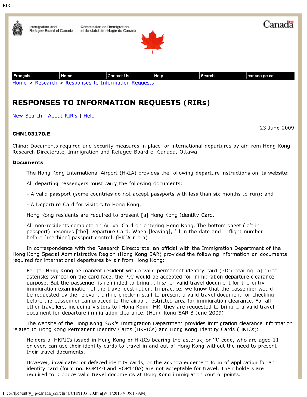 Responses to Information Requests