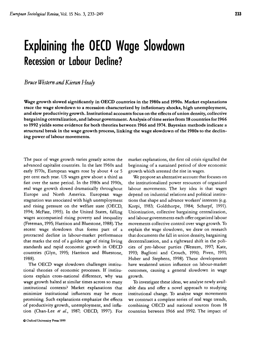 Explaining the OECD Wage Slowdown Recession Or Labour Decline?