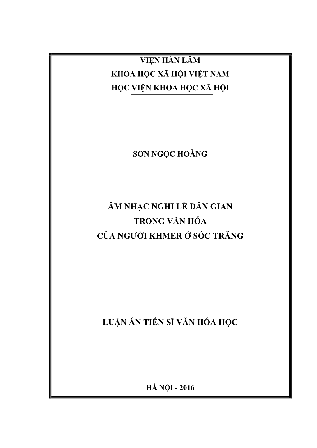 Âm Nhạc Nghi Lễ Dân Gian Trong Văn Hóa Của Người Khmer Ở Sóc Trăng-Ts