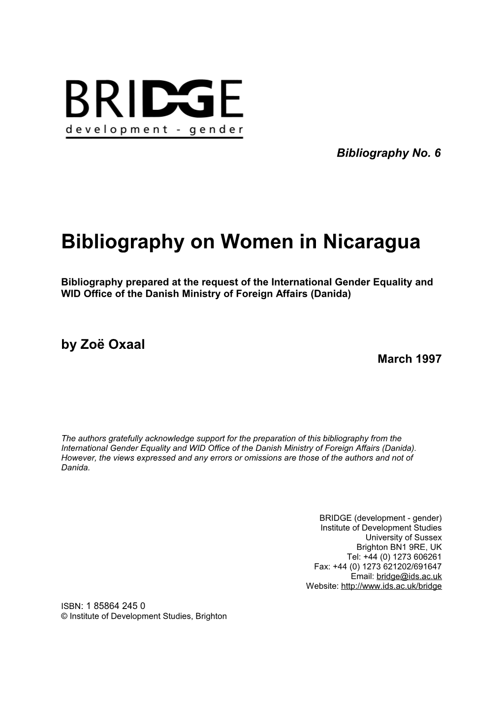 Bibliography on Women in Nicaragua